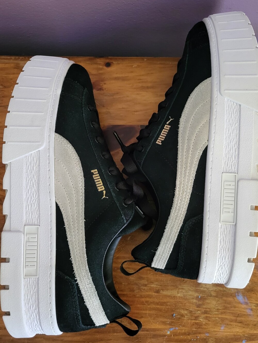 Womens Chunky Platform PUMA Lace-up Black White Suede Leather Sneakers Shoes 10 - Picture 8 of 11